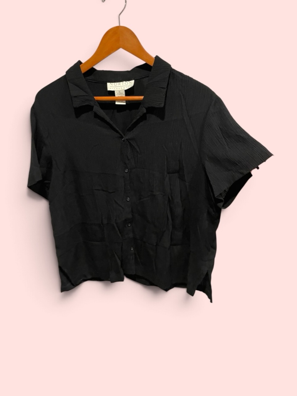 Cute 90s black crinkle semi sheer button front blouse oversized flowy classic